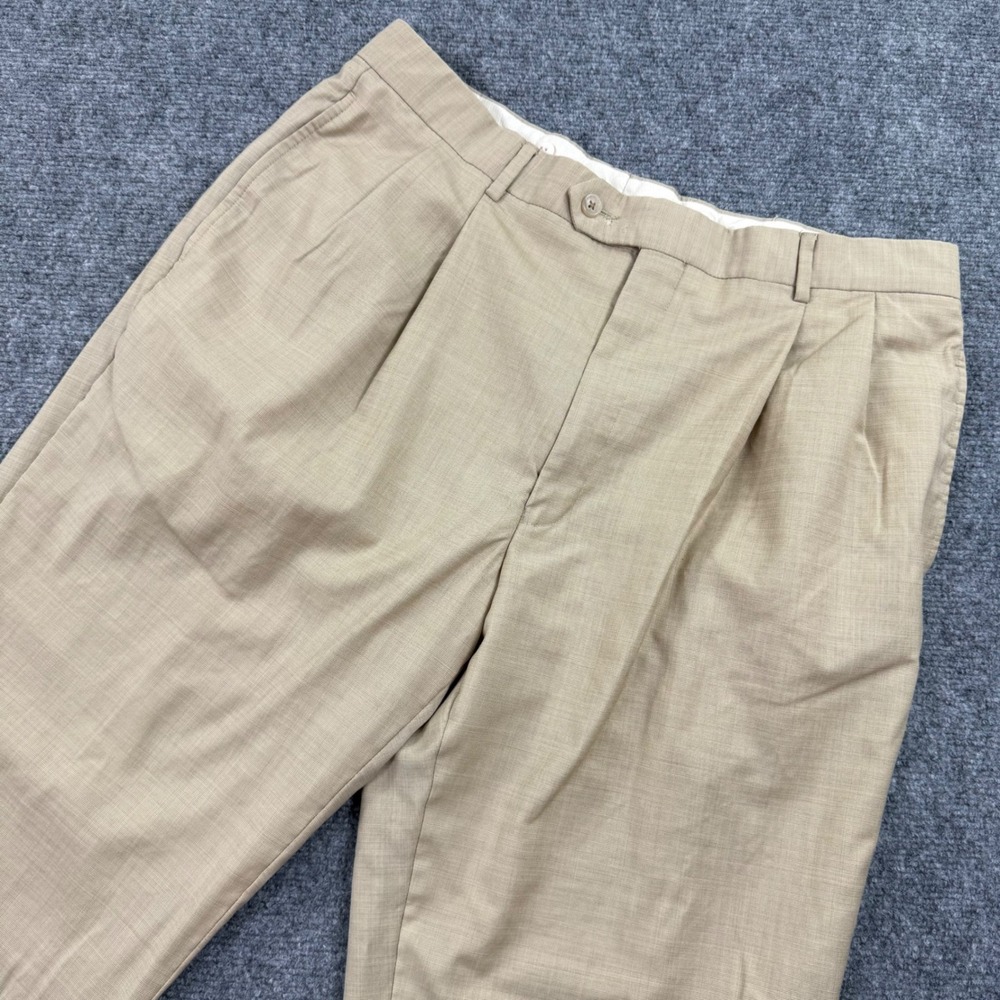 Jos A Bank 34x31 Pleated Cuffed Dress Pants Khaki Tan Beige Business Casual Mens